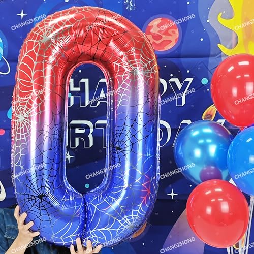 Image of 40 In Red And Blue Spider Theme Large Number 7 Balloon | Giant Large Helium Foil Balloon for Boy or Girl 7 th Birthday Wedding Anniversary Baby Shower Party Decorations