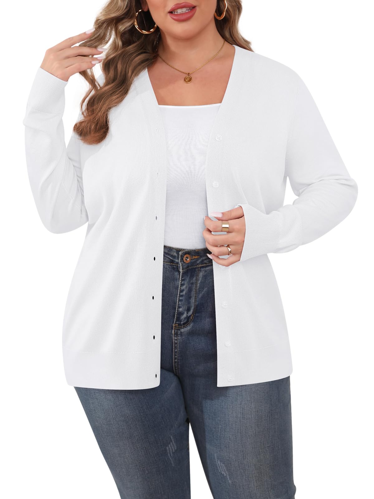 TIANZHU Plus Size Cardigan for Women Button Open Front Long Sleeve V Neck Comfy Lightweight Sweaters XL-4XL
