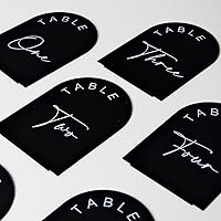 Vista 4 de Números de mesa de boda en arco negro con soportes 1-15, letrero de arco acrílico negro de 5x7 pulgadas con soporte, números de mesa acrílicos