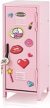 YOBROMini Locker with Lock and 2 Keys, 24PCS Magnetic Stickers, Miniature Storage Locker for Desk, Home, Bedroom, Office, Pink