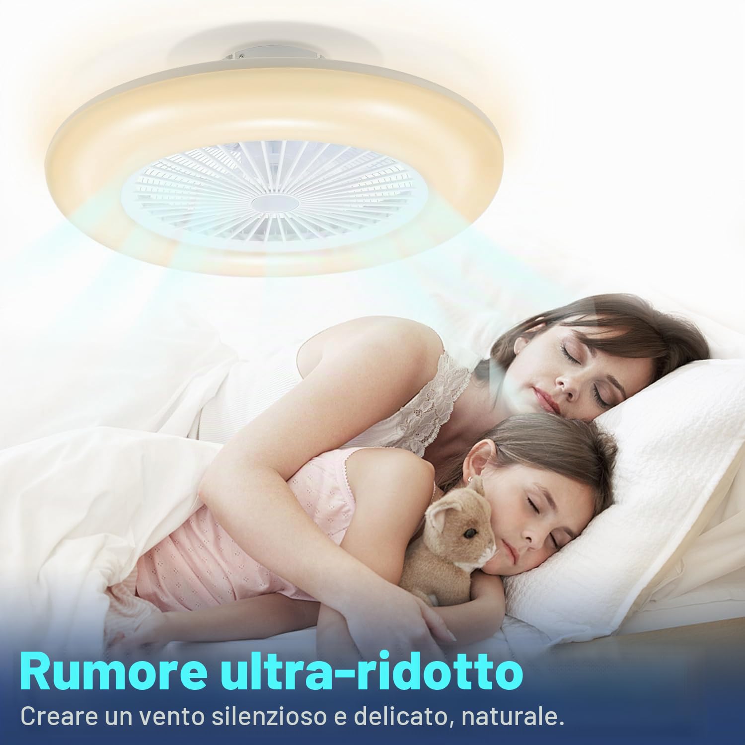 𝐅𝐨𝐠𝐦𝐢𝐞𝐚 Ventilatore da soffitto Fero con luce 80W, plafoniera a LED dimmerabile con ventilatore, 6 velocità, telecomando e app, modalità estate e inverno, 3000–6500K, Ø 55CM