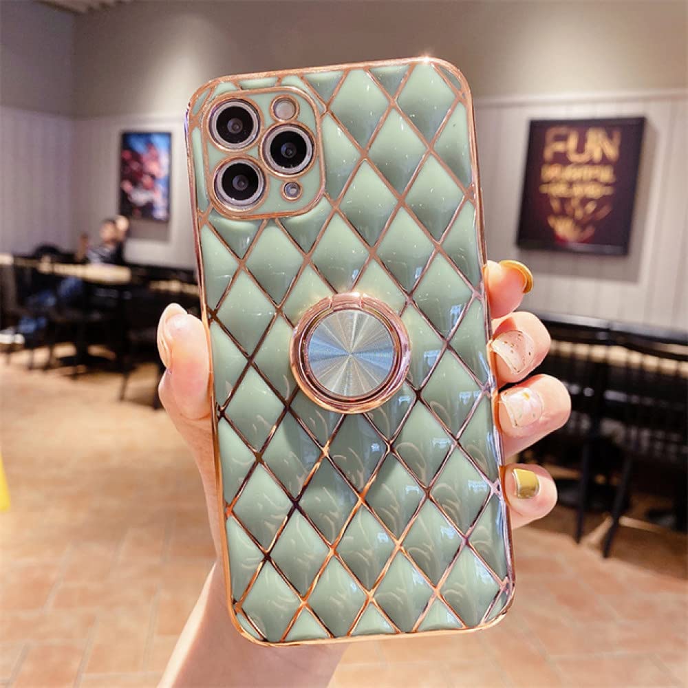 Coque iPhone 12 Mini en treillis d'or de luxe avec support bague élégant - 7