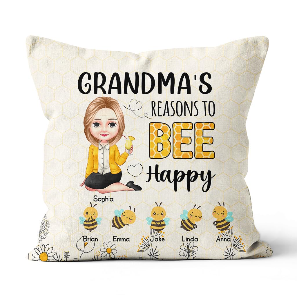 Gifts for Grandparents, Grandma's Reasons to Bee Kids Flowers, Personalized Square Pillow, Gifts for Grandma Nana from Grandkids, Sofa Couch Cushion, Gifts for Birthday Mother's Day