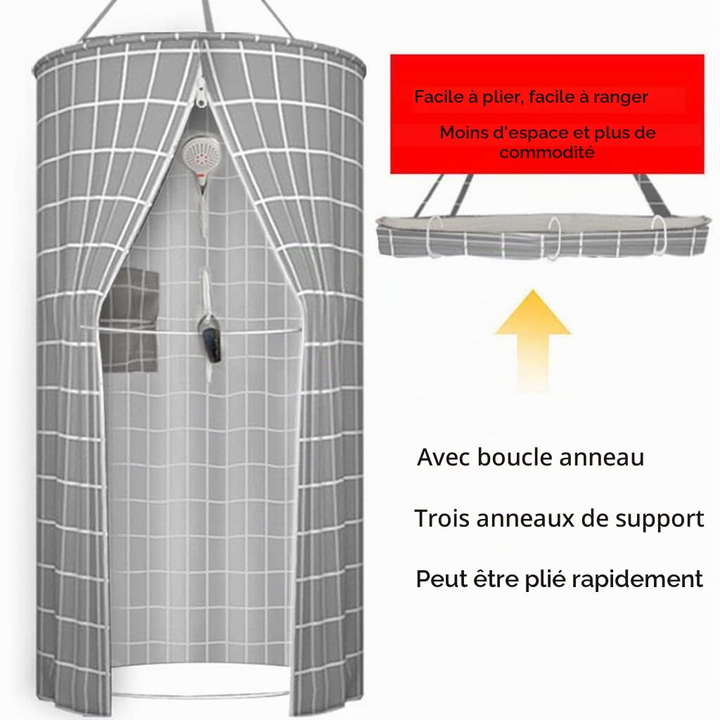 Rideau De Douche Double Fermeture Éclair Isolante en Polyester Circulaire Suspendu, Blanc, 39 inches x 79, Moderne, pour Salle De Bain