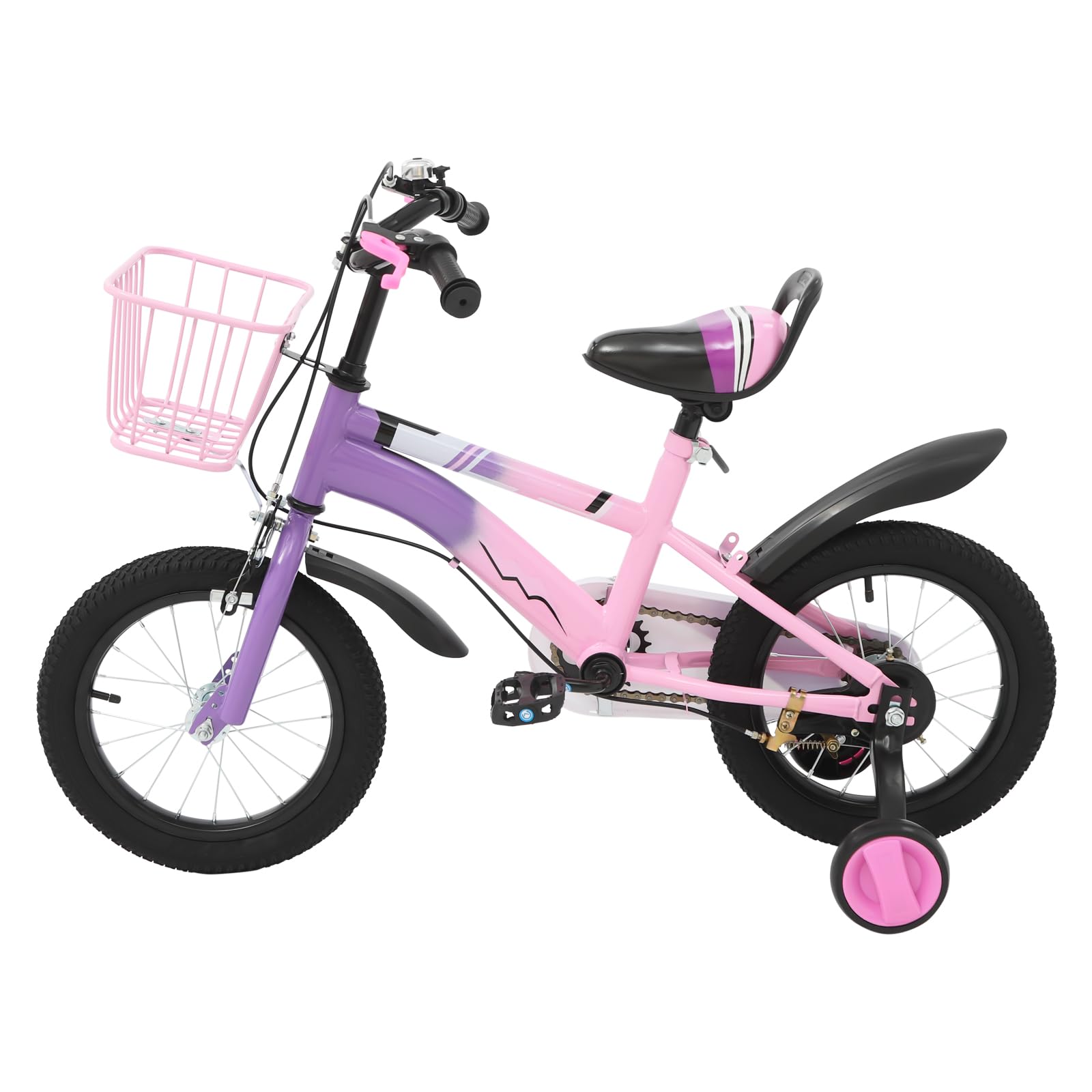 Vélo pour enfant 14 pouces avec panier, vélo pour enfants âgés de 3 à 6 ans avec roues stabilisatrices, vélo 14 pouces pour garçons et filles, hauteur réglable, double système de freinage