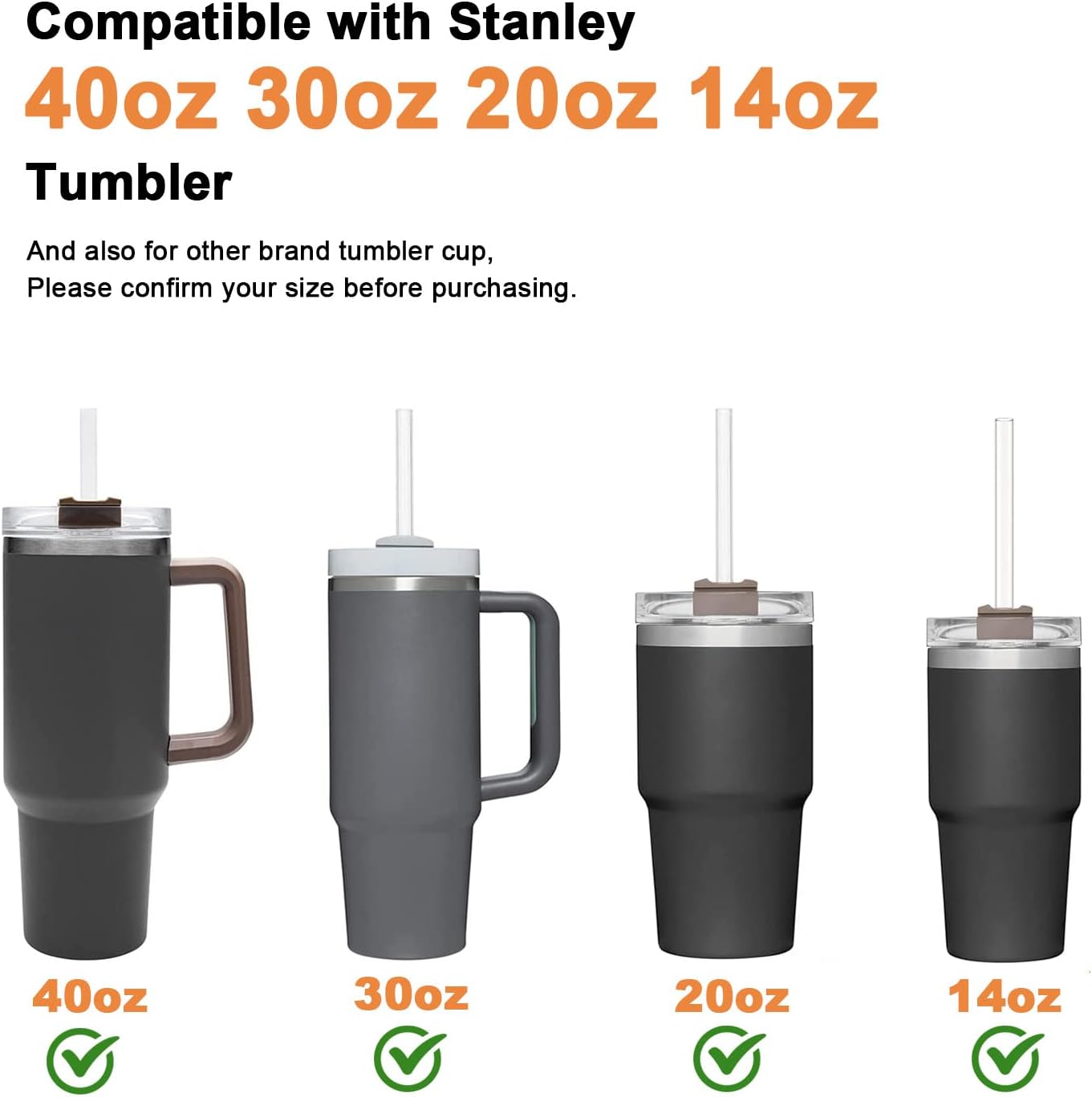 8Pack Replacement Straws for Stanley 40oz 30oz 20oz 14oz Tumbler, Airboat Reusable Clear Straws Compatible with Stanley Adventure Quencher Travel Mug Cup, Plus Cleaning Brush - Image 2