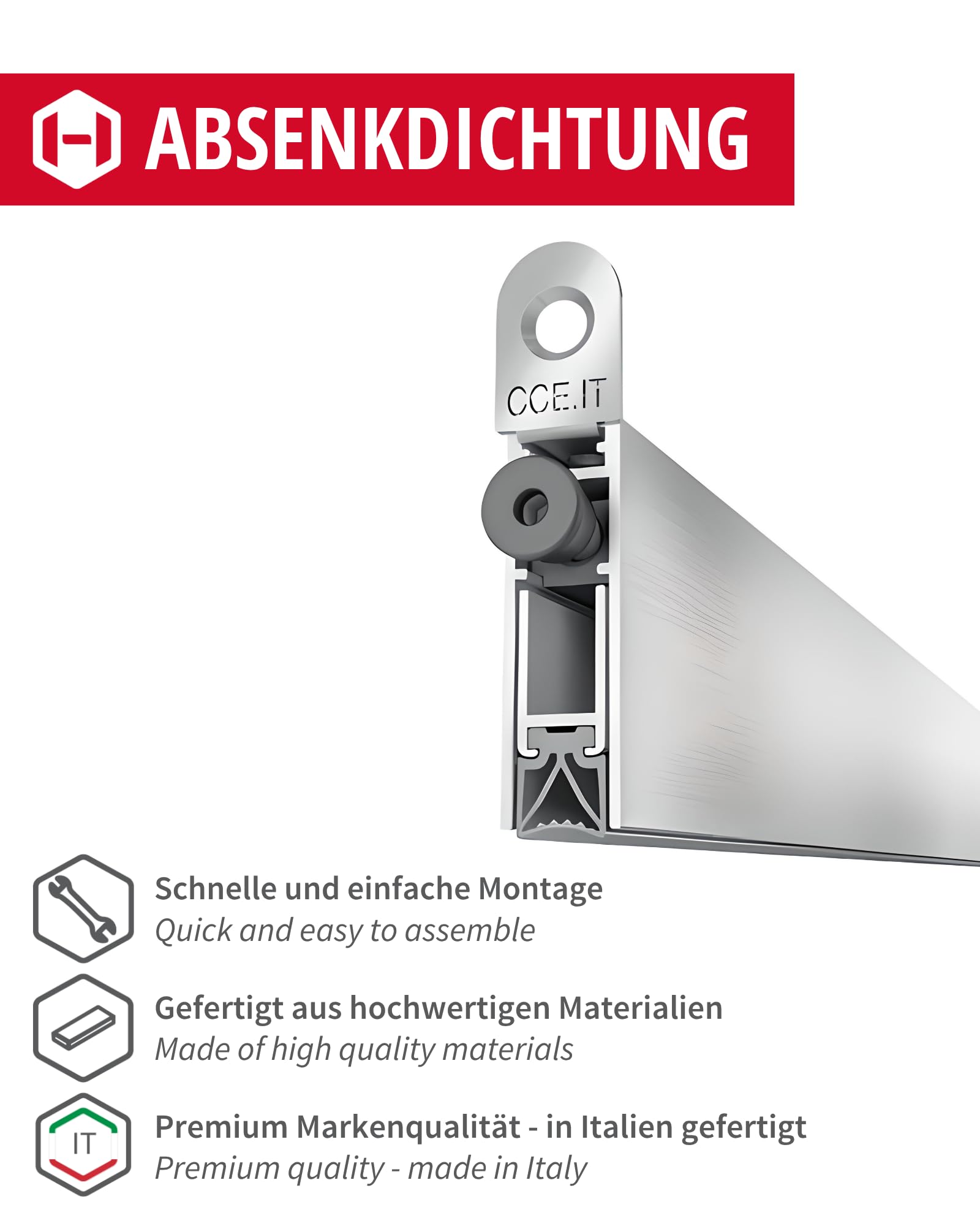 Gedotec Opuszczana uszczelka podłogowa | 1 sztuka uszczelki drzwi 12 x 40 mm | kwadratowa | długość 830 mm – możliwość skrócenia | uszczelka opuszczająca do drzwi | uszczelka podłogowa drzwi | ochrona