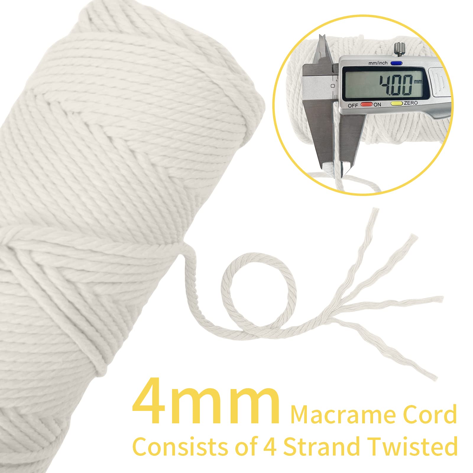 LEREATI Macrame Cord 4mm x 100m, Thick Macrame Rope Natural Cotton Rope Craft String - Image 3