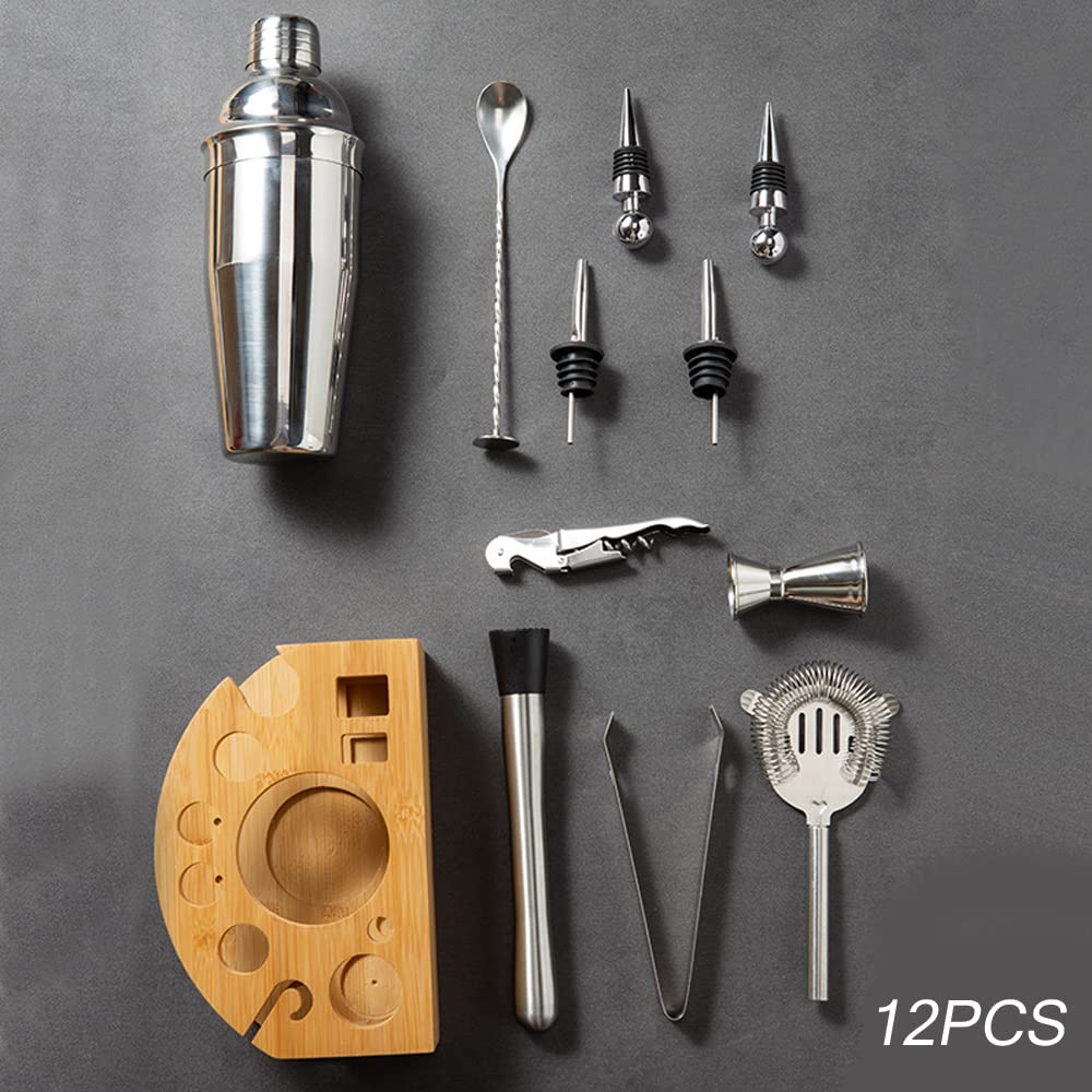 12 Pezzi Bar Bartender Kit Cocktail Shaker Set in acciaio inossidabile con elegante vassoio di bambù (550ML)