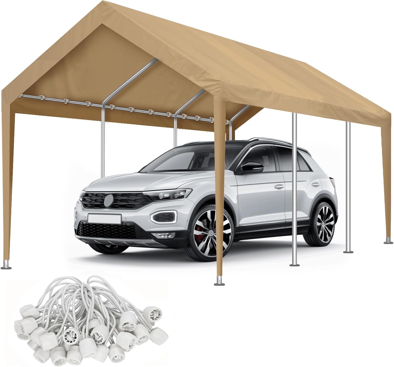 Carport Canopy Replacement Cover, Waterproof Shelter Cover with Ball Bungee Cords(Frame is not Included)