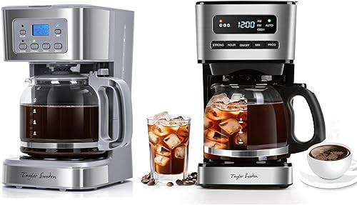Taylor Swoden Cafeteras programables de 12 tazas, cafetera caliente y helada, 4 de fuerza de preparación, pantalla LED, temporizador de 24 horas,