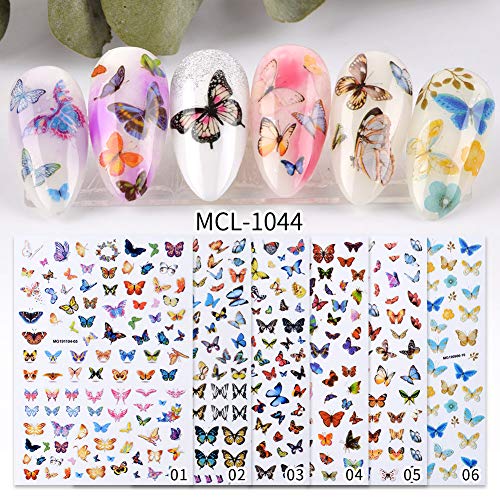 QIMEIYA 6 Hojas 3D Pegatinas de Uñas Mariposa Calcomanías de Arte Del Clavo Stickers Uñas para Hacer Decoracion