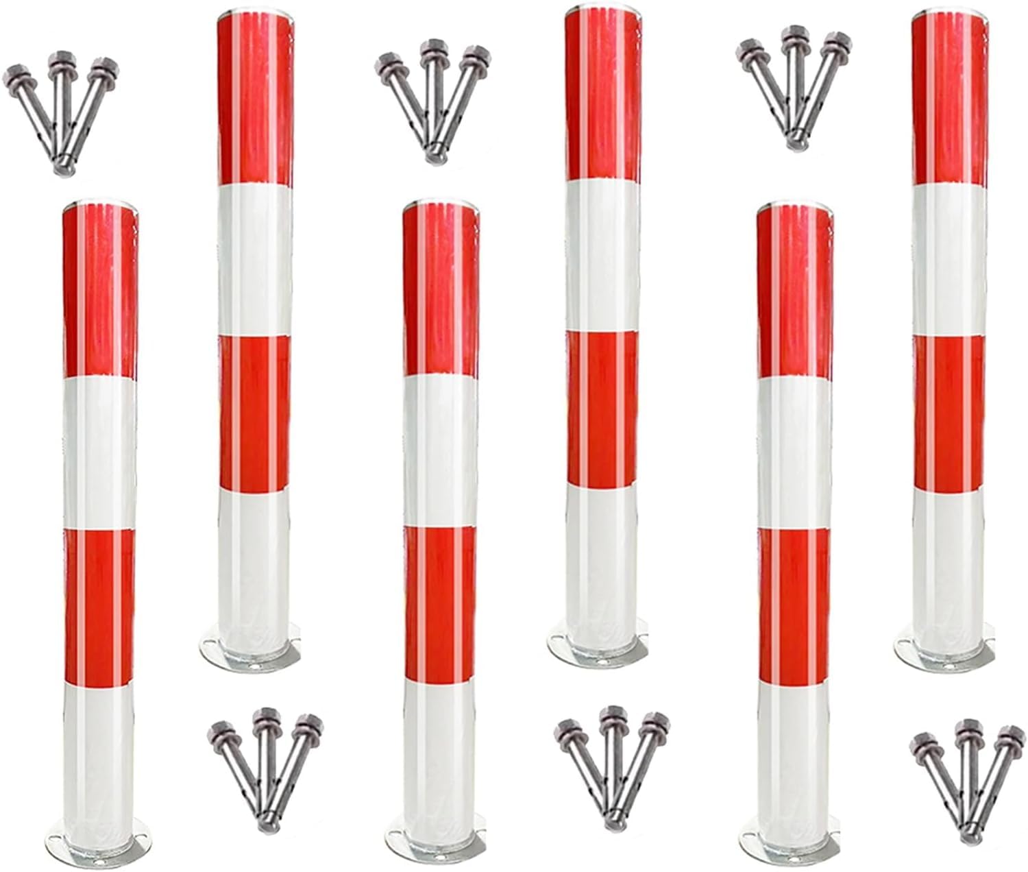 GTHTUHFD Parking Post Construction Cone Street Stanchion Safety Bollard Post Parking Barrier, Traffic Delineator Posts With Expansion Bolts & Reflective Collars For Driveway/,6packs-60cm/23.6