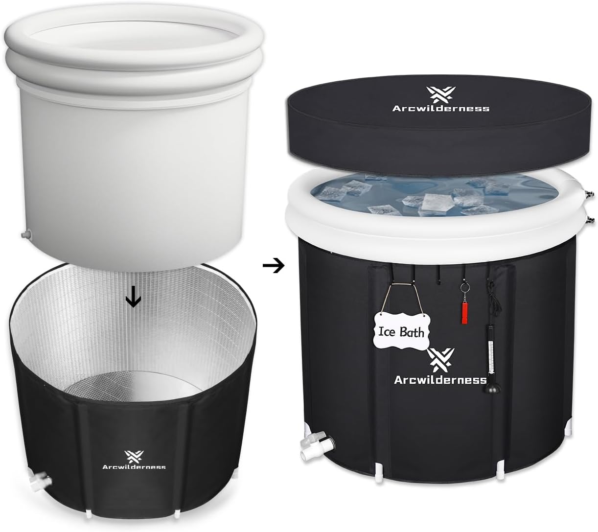 Foil Cold Plunge Tub - 130 Gal XL Ice Bath Tub for Athletes, Heat Reflective Ice Pod with Cover, Replaceable Inner Liner, Insulated Ice Tubs for Cold Plunge