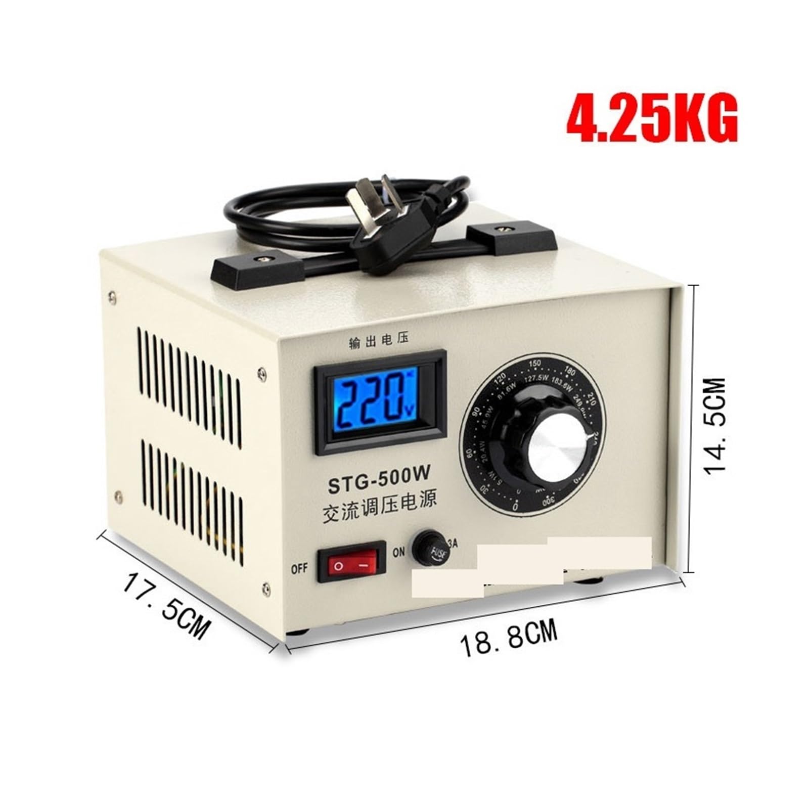 VChics Stabilizzatore di Tensione CA monofase, 0,5 KW, Contatto da 0 a 300 V, trasformatore di Potenza Regolabile STG-500W Facile da Usare