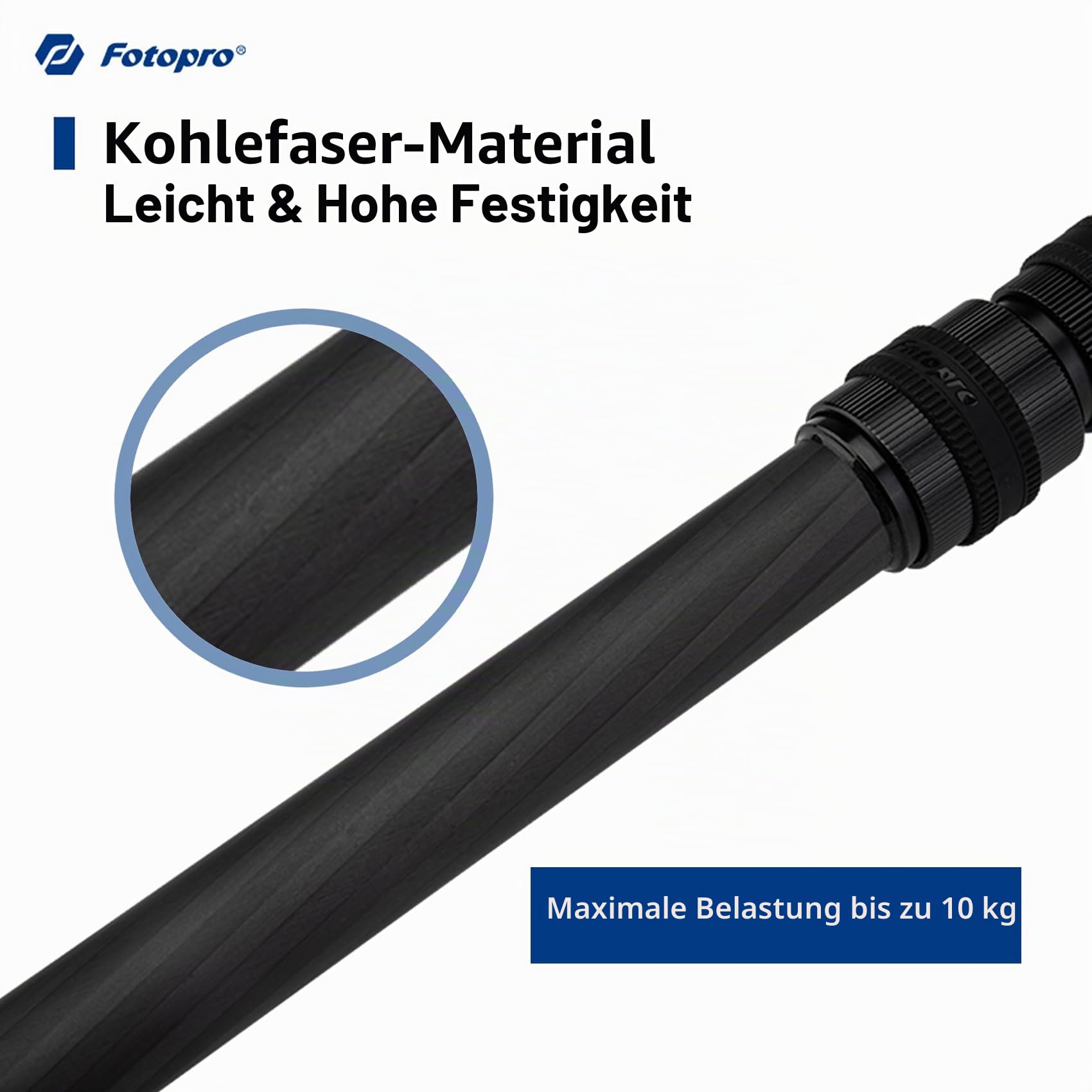 Fotopro 64CM Stativ Verlängerungsrohr Mittelsäule Extender, 3-teilige Karbonfaser Stativ Mittelsäule für DSLR Kamera Einbeinstativ, Max Traglast 10KG