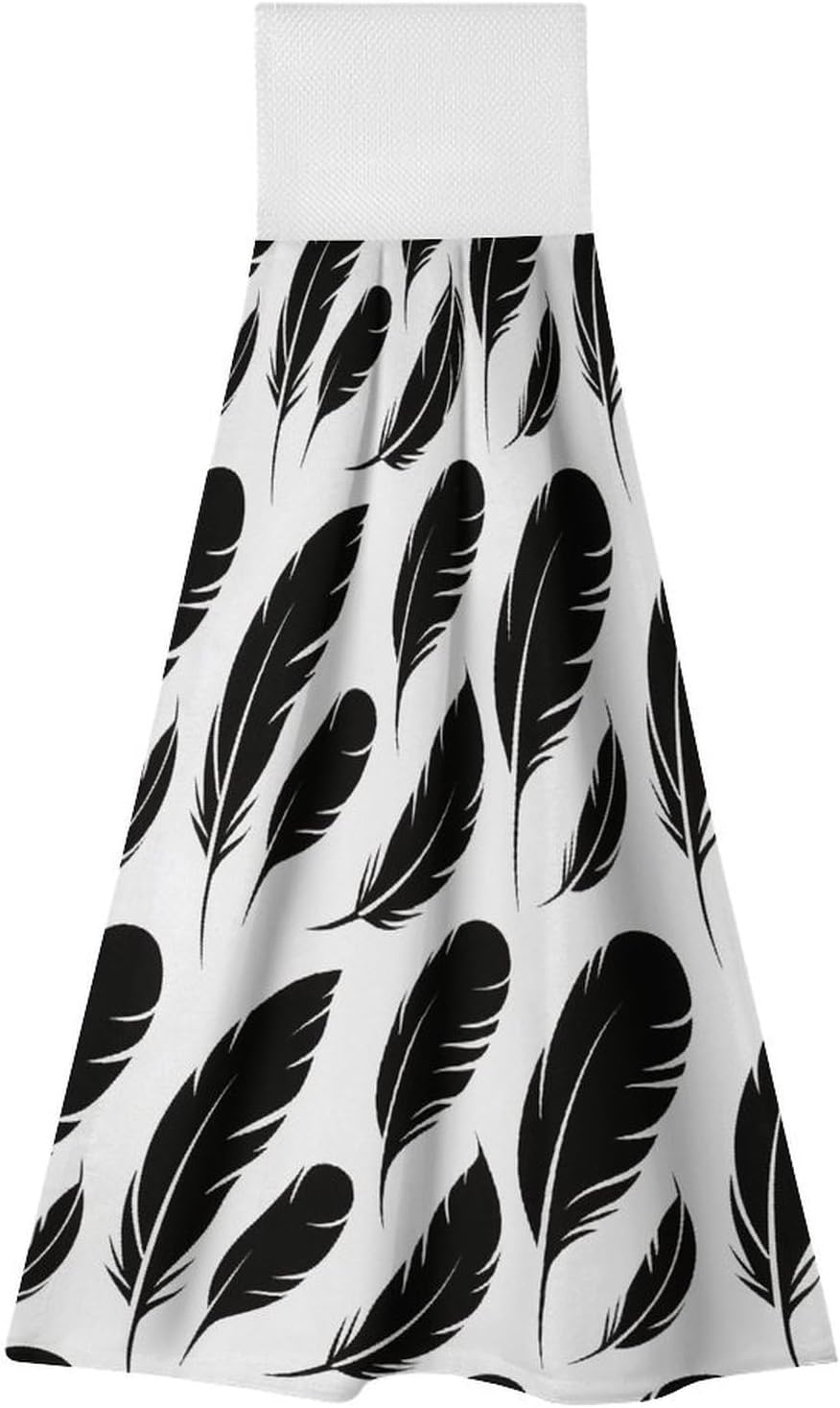 Black Feather Float Hanging Kitchen Towels Hand Towels Set of 2 image 5