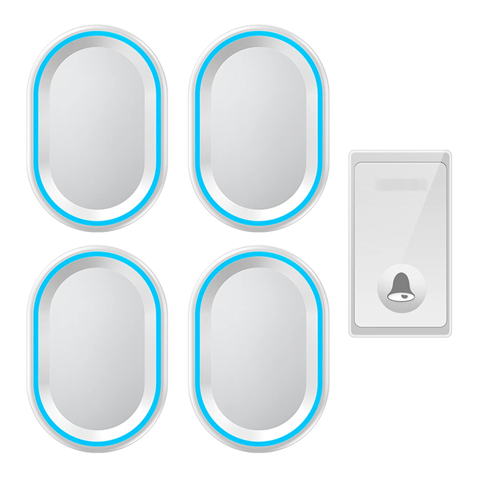 Timbre inalámbrico, timbres de puerta autoalimentados, resistente al agua IP44, alcance de 650 pies, 4 niveles de volumen, 58 timbres, luz indicadora, timbres de puerta de fácil instalació(Blanco