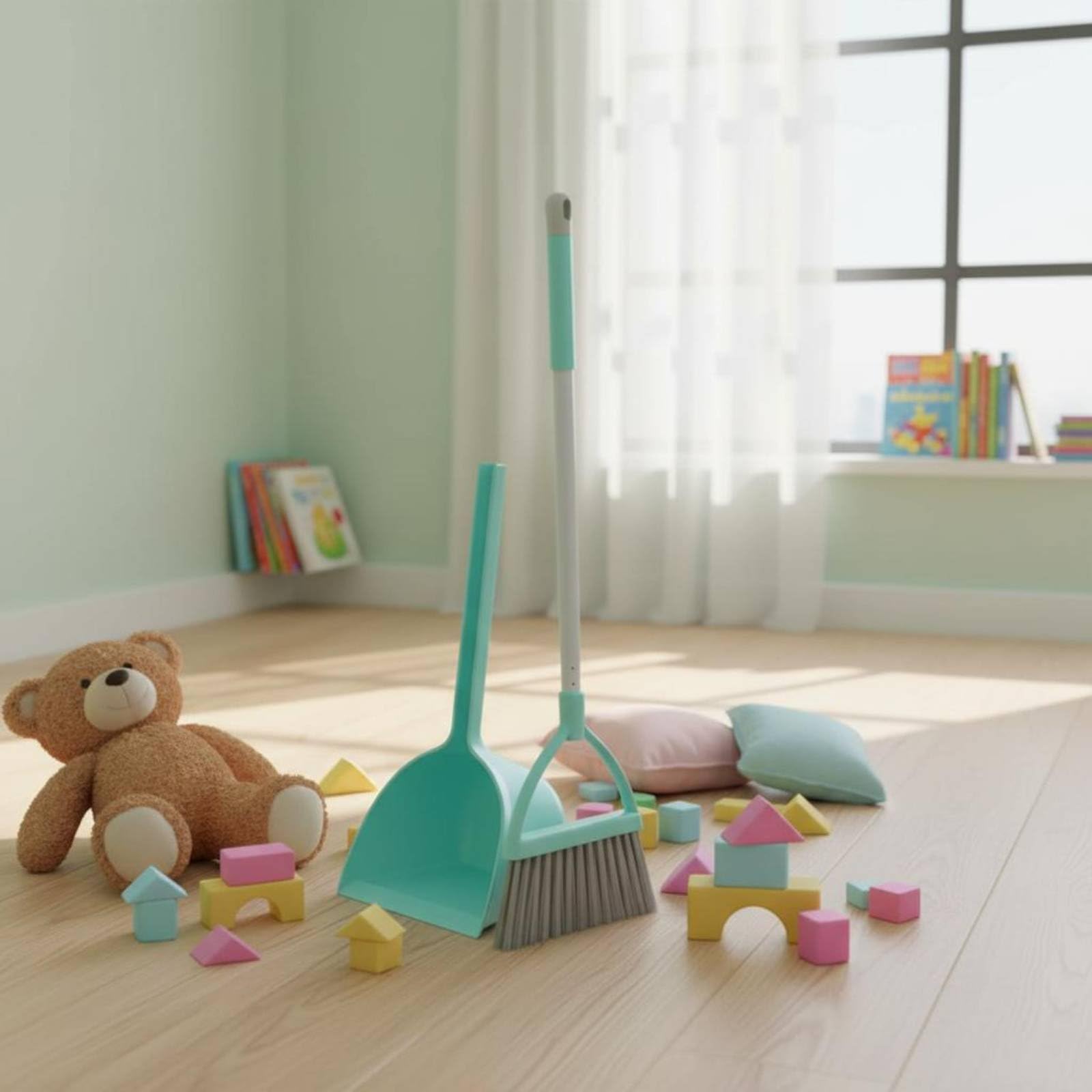 Escoba para Niños Cepillo Recogedor Kit de Limpieza Construcción Liviana Que Facilita Barrer y Polvo en Suelos y Alfombras Promueve Rutinas Adecuada, Color to 3
