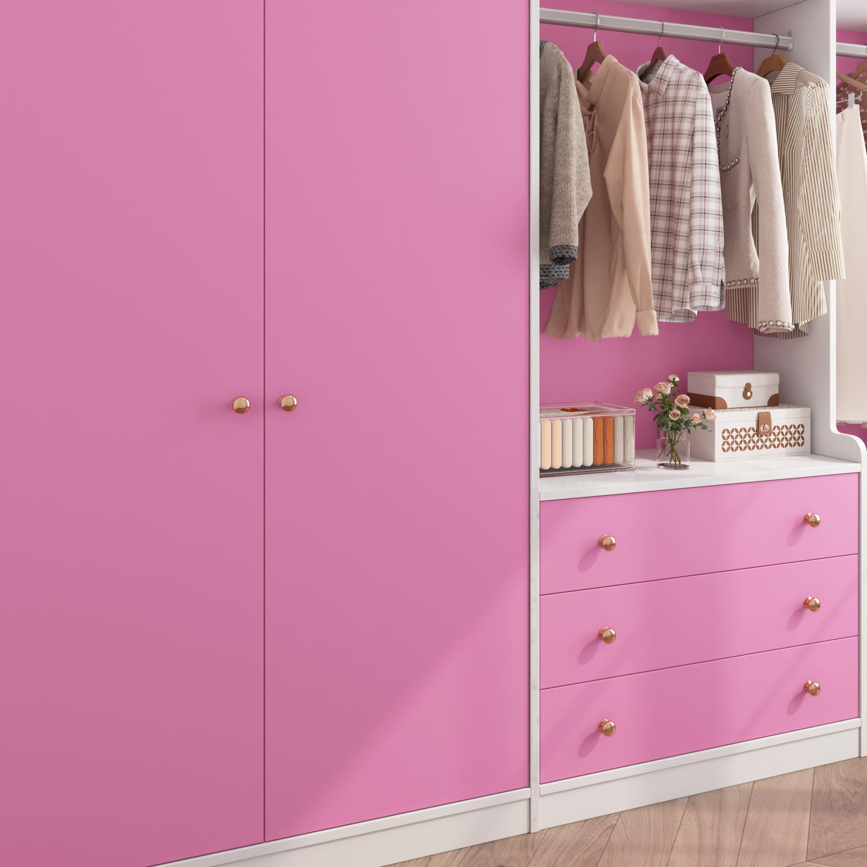 ReWallpaper Peel and Stick Wallpaper Pink Kids 40cm×7m Sticky Back Plastic Roll Pink Bedroom Wallpaper for Women Pink Plain Removable Wallpaper Bathroom Waterproof Vinyl Film Art Deco - Image 3
