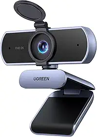 UGREEN Webcam 2K para PC Ultra HD 1080P com Microfone, Câmera para PC com Capa de Privacidade, Webcam USB para Streaming, Conferência, Videochamada, Zoom, Skype, Teams, FaceTime, Cinza
