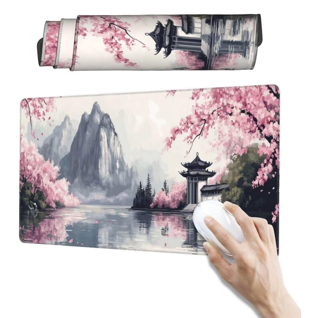 Japanisch Mauspad 1600 x 800mm,Mousepad XXL Schreibtischunterlage Landschaft Mouse Pad,Wasserdicht und Rutschfest Gaming Mauspad,Verbessert Präzision,Gaming-Mauspads für Pc und Gaming Zubehör qw177