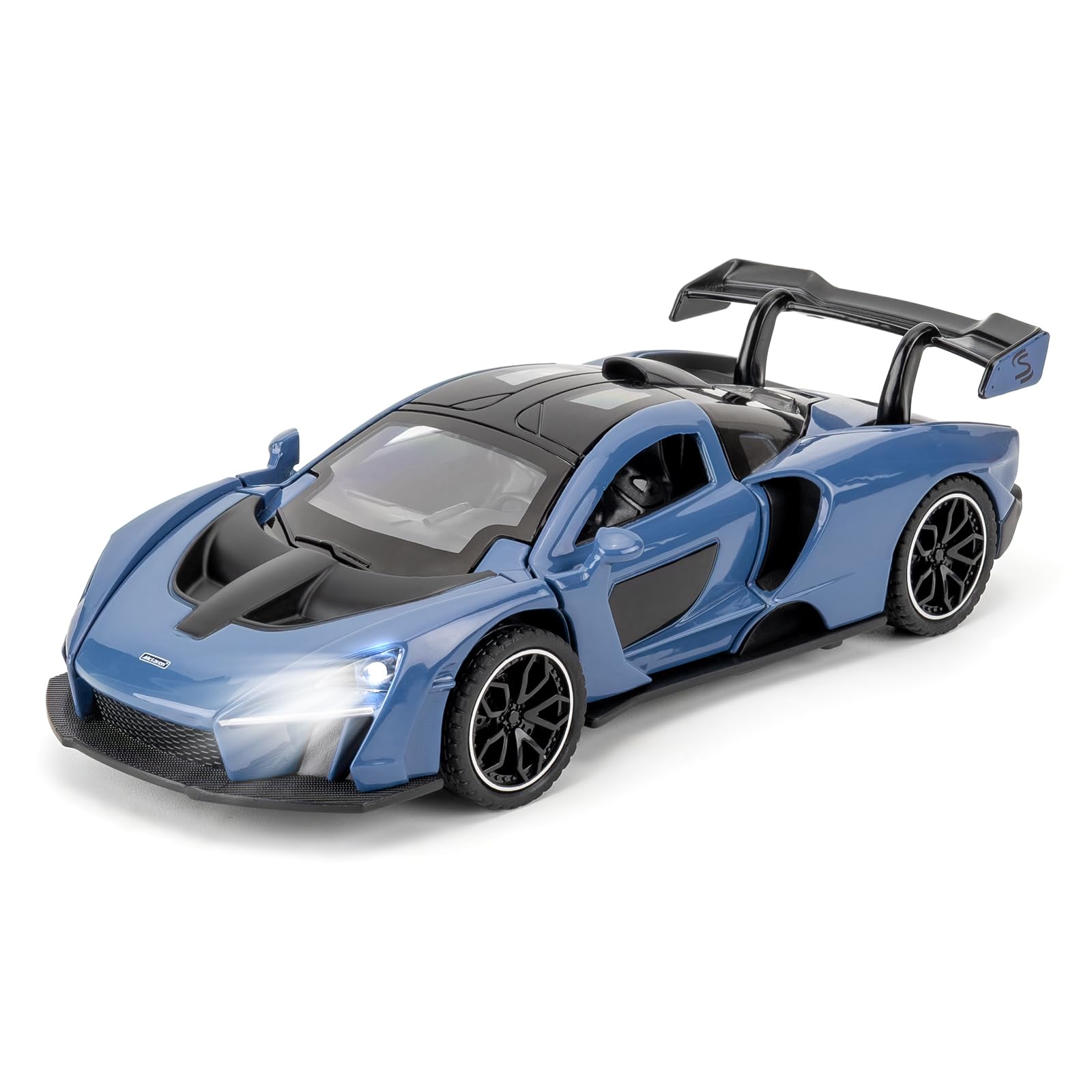 BGHSCA 1/32 McLaren Senna Super Sports Diecast Car Model, Zinc Alloy Pull Back Toy Vehicles with Sound and Light for Kids Boys Girls 3+ Years Old Gift Blue