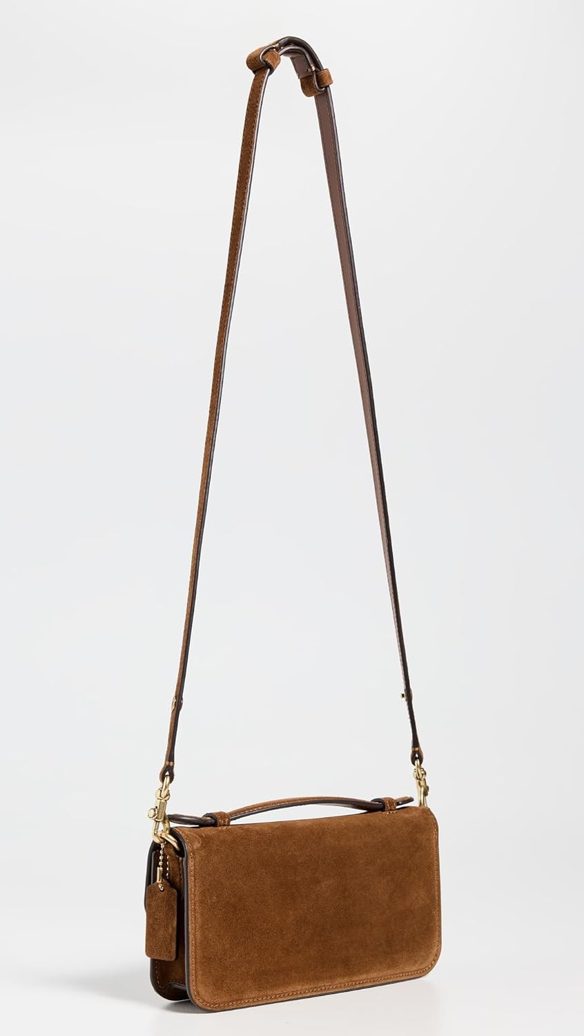 COACH Women's Suede Elora Top Handle Crossbody Bag, B4/Warm Brown, One Size - Image 3