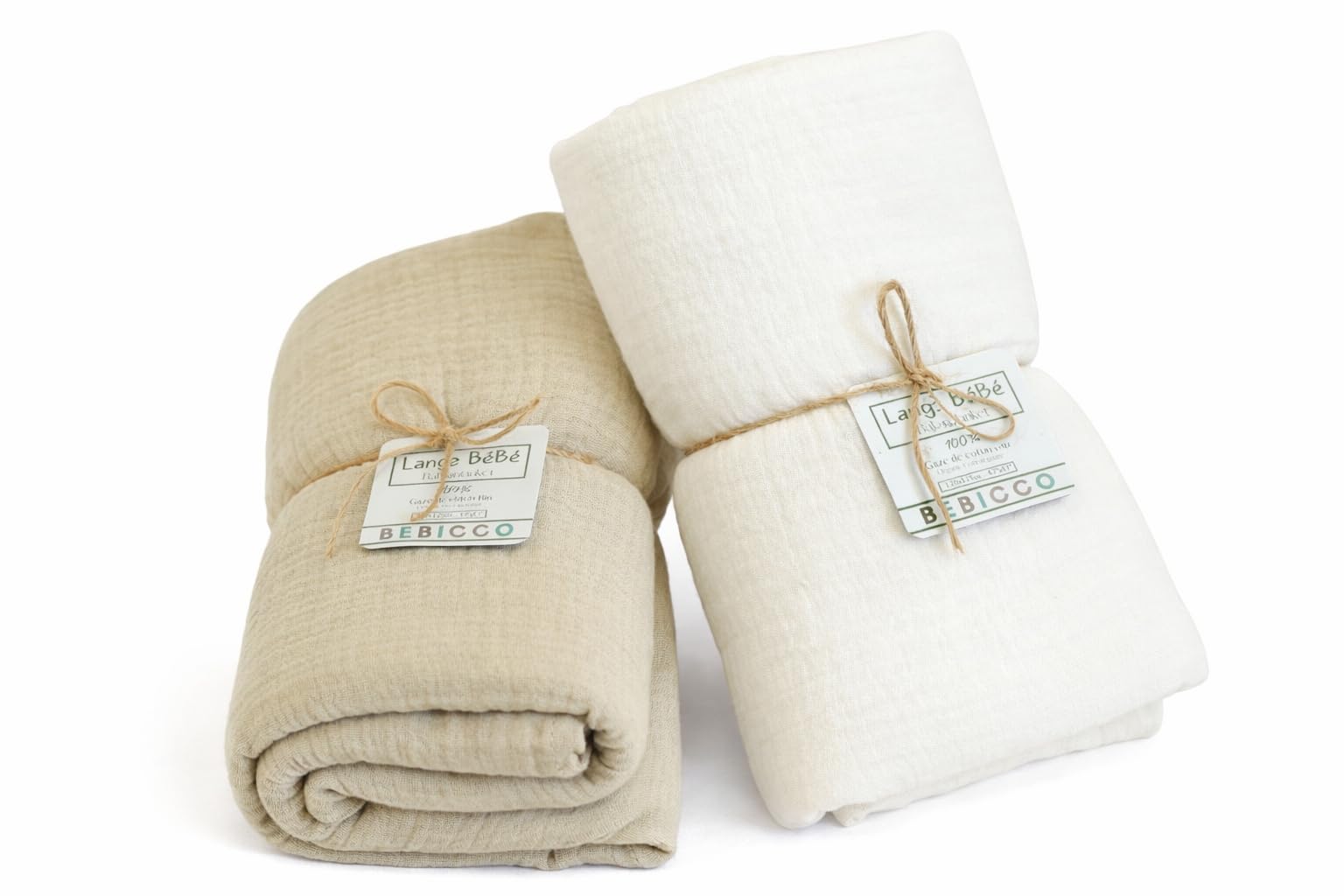 Lot de 2 Langes Bébé 120x120 cm – 100% Gaze de Coton Bio Ultra Douce – Couvertures d’Emmaillotage – Idée Cadeau de Naissance Mixte.