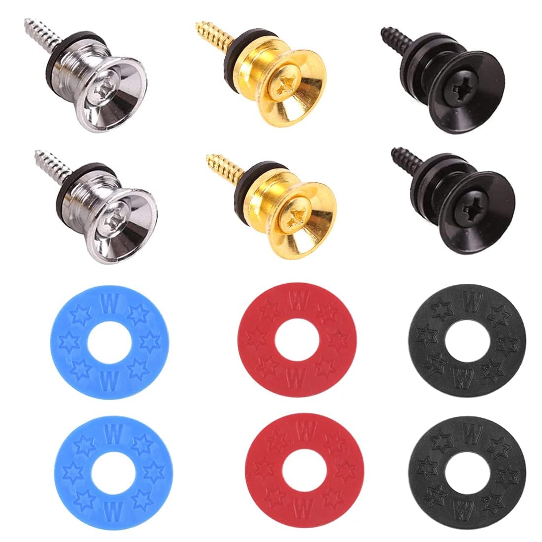 6 Botones De Bloqueo Para Correa De Guitarra - Metal + 6 Candados De Silicona | Para Guitarra, Bajo, Ukelele