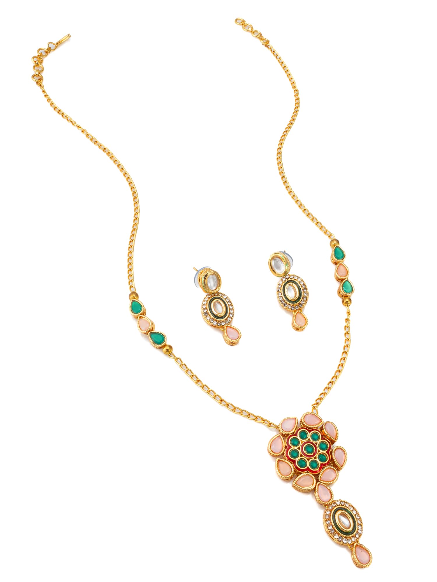 Gold Toned Tradtional Necklace Pendant Jewellery Set for Women and Girls - NK4662