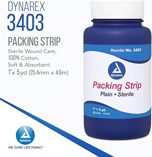 Miniatura 2 de Dynarex Tira de embalaje lisa, cuidado de heridas estéril, tira de embalaje médica tejida 100% algodón, suave y absorbente, 1 pulgada x 5 yardas, 1