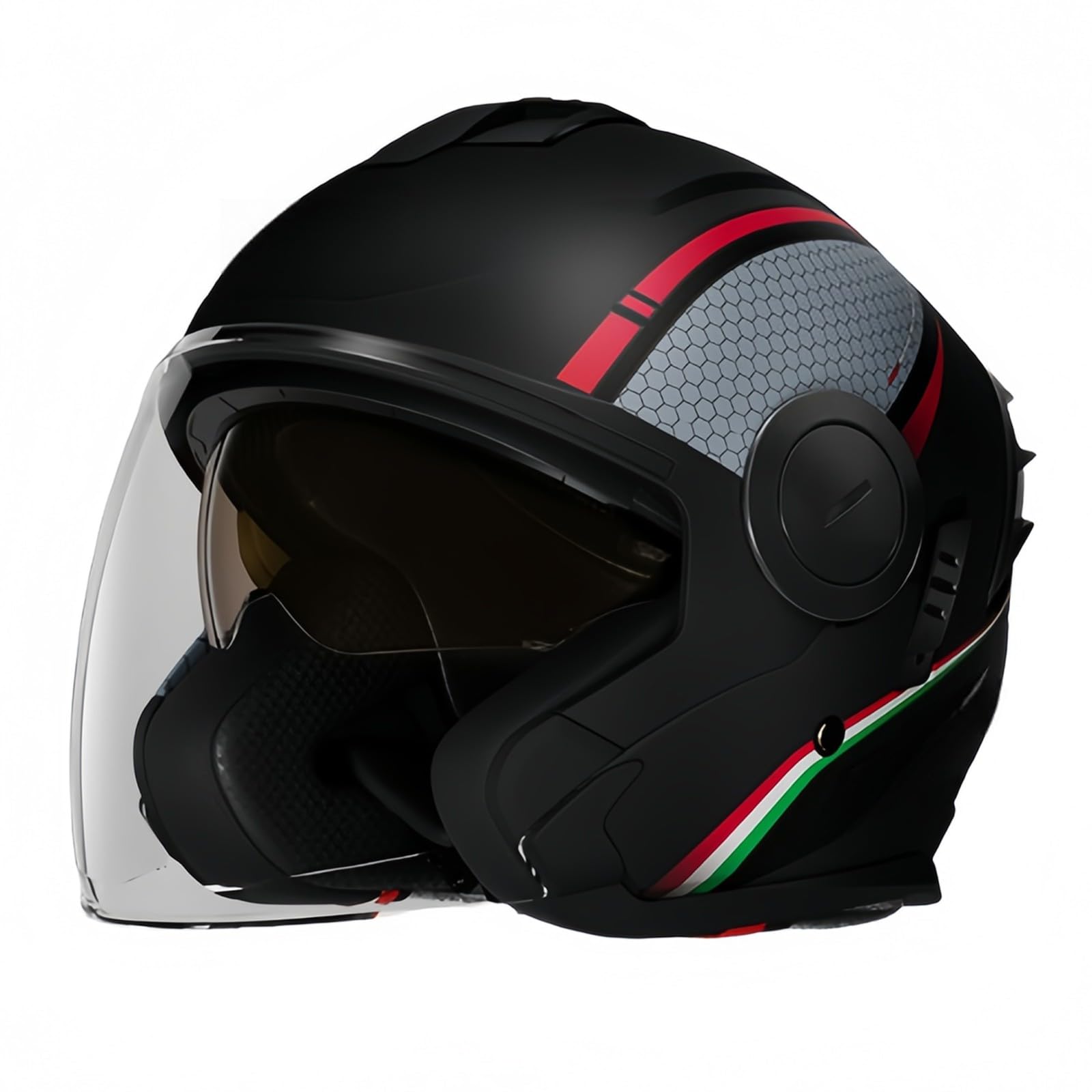 Casco Moto Jet Leggero Con Visiera, Casco Semiaperto Adulto Con Doppia Visiera, Casco Moto 3/4 Stile Per Adulti Uomini Donne Omologato ECE 2205