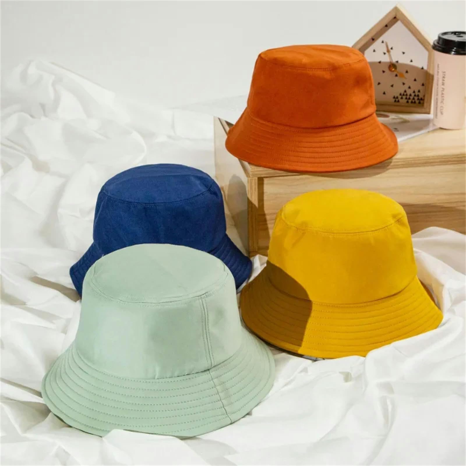 Fischerhut Unisex Baumwollschaufel Hut Sommer Faltbar Sonnenhut Feste Farbe Strandschale Hut