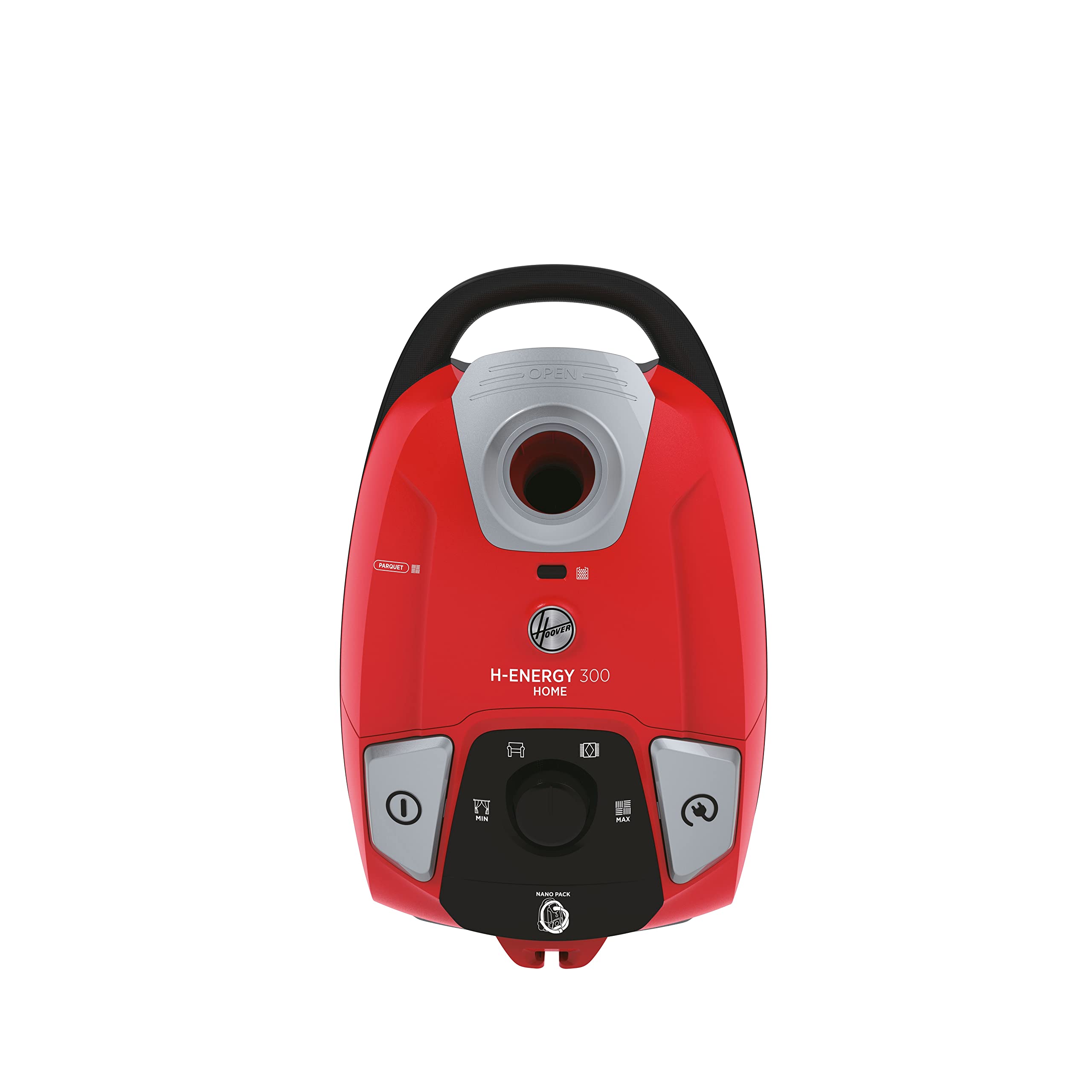 Hoover HE310HM - Aspirador de Trineo con Bolsa, Gran Potencia 850 W, Capacidad 3,5 L, Almacenamiento Compacto, Vaciado fácil sin Contacto, Todo Suelo y parquet Especial, Accesorios Integrados, Rojo
