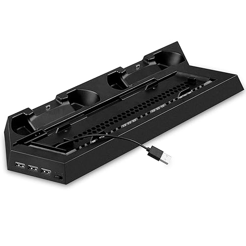 OSTENT Dual Motors Cooling Fan Radiator Charger Station USB Hub Vertical Stand for Sony PS4Slim Console