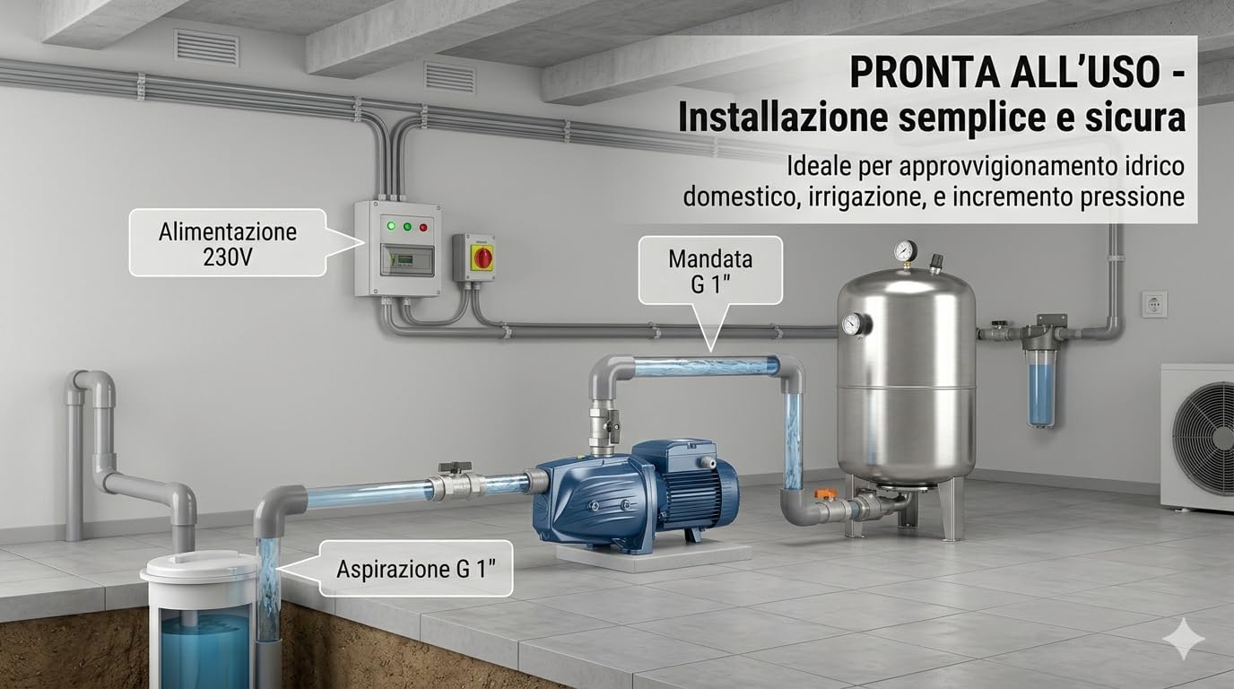 COXE Pedrollo JSWM 3BH Pompa Autoadescante Elettrica 2 HP, Elettropompa Centrifuga in Ghisa per Irrigazione e Autoclave, Portata 100 L/min, Prevalenza 76m, Monofase 220V