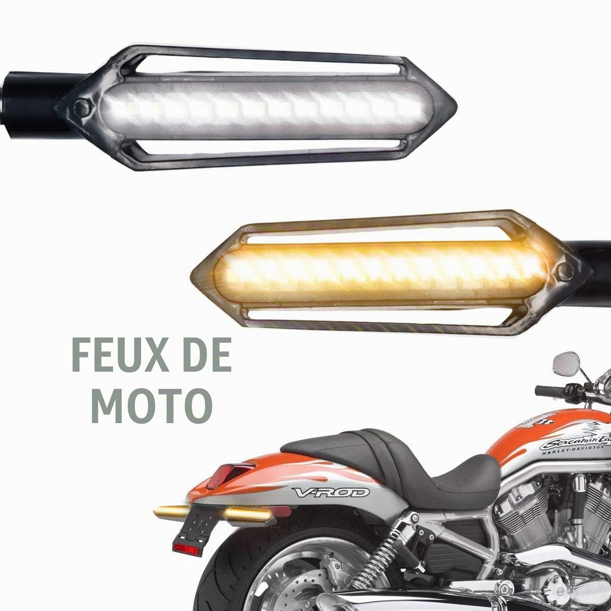Baceyong Feux de moto universels 4PC, 24 LED, comprenant 2 clignotants, 1 feu de jour blanc avant et 1 feu stop rouge arrière
