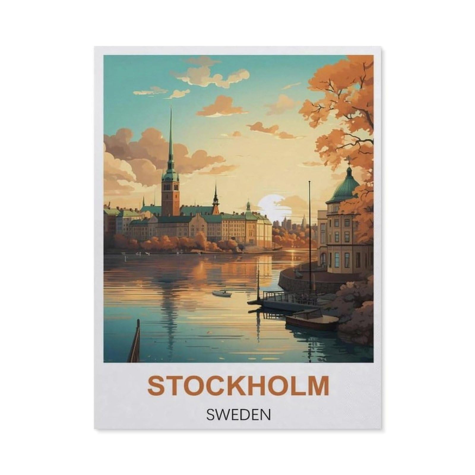 BEAYODKP 5D DIY Full Round Drill Diamond Painting，Stockholm Sweden Vintage Travel Posters，Embroidery Full Round Diamond Cross Stitch Rhinestone Mosaic Decor Gift（40 x 50 cm/15.74 x 19.68 inches）-BX63