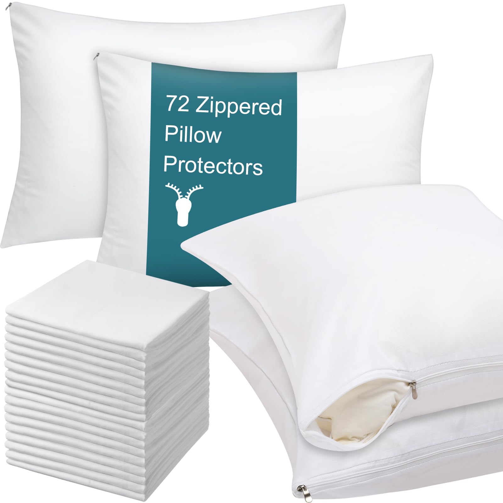 Shimeyao 12 Pcs 20 x 26 Inch Zippered Pillow Protectors Bulk, Standard Size Bedding Pillow Cases, Soft Breathable Cotton Sateen Dust Protection Covers