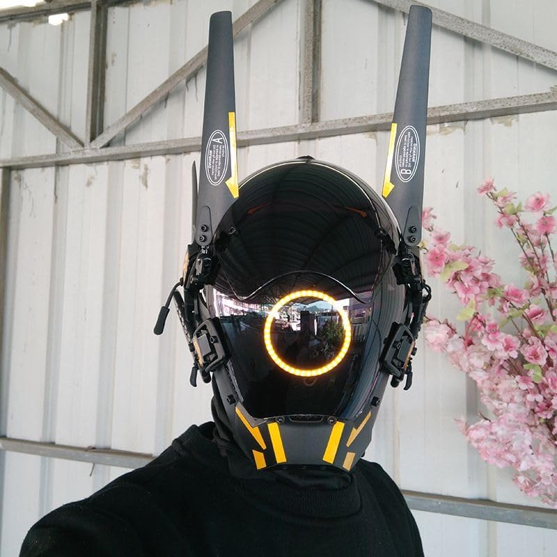Yellow Cyber Cosplay Mask Men’s LED Full Face Mask Futuristic Techwear Costumes for Halloween Samurai Punk Mask Yellow Cyber Cosplay Mask Men’s LED Full Face Mask Futuristic Techwear Costumes for Halloween Samurai Punk Mask