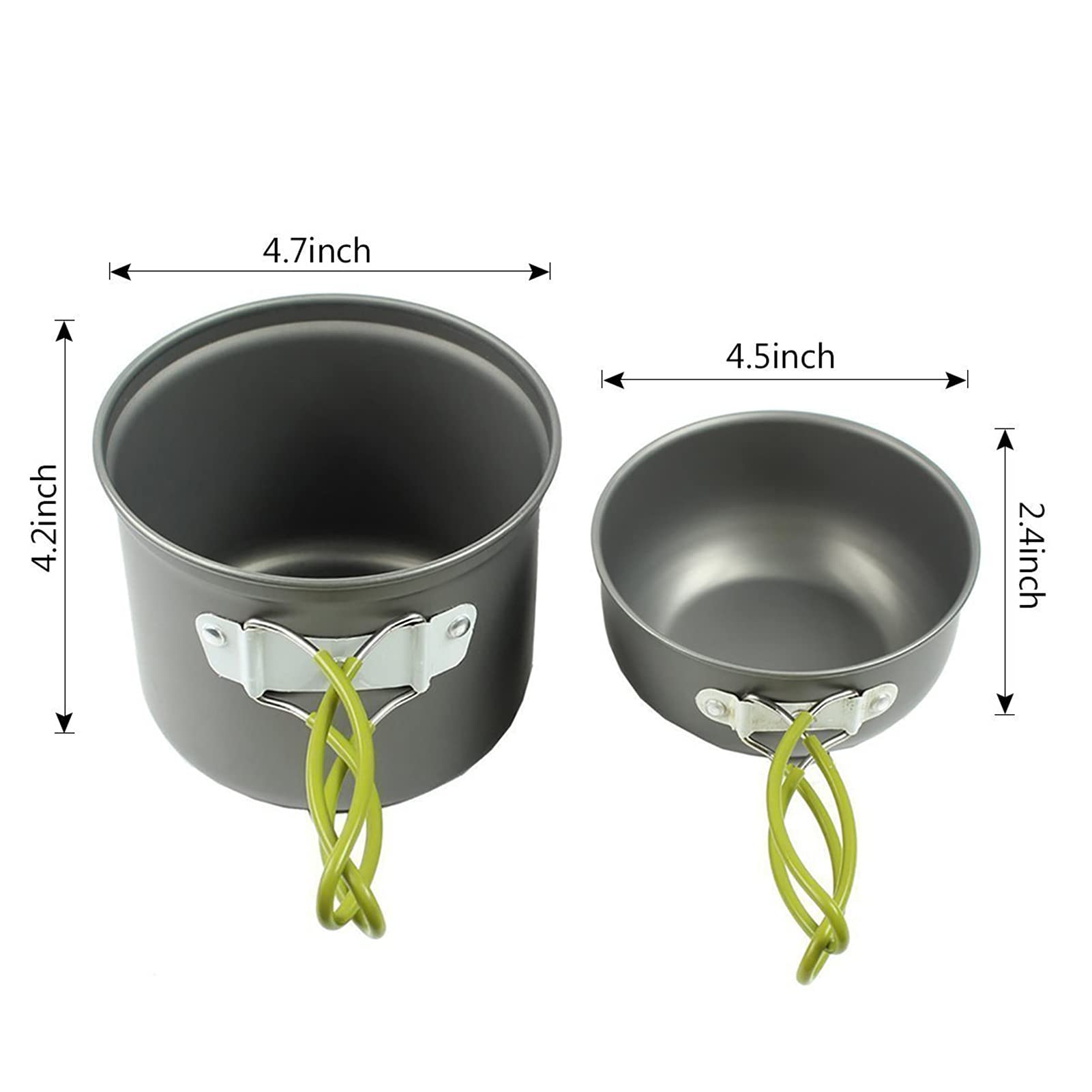 Camping Kochgeschirr Pan Kessel Wandern im Freien Kochen Picknick Schüssel Besteck Löffel Ofen Set 1-2 Personen Tragbarer Nichtstocktopf mit Mesh Kit Tasche A1-One Size