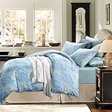 Brandream Paisley Print Luxus Steppdecke Bezug & kissenrollen 3-teiliges Damast Bettwäsche Set Bohemian Medaillon 800tc Ägyptische Baumwolle Satin (Zwei, Pink), Baumwolle, blau, 3pc-Twin