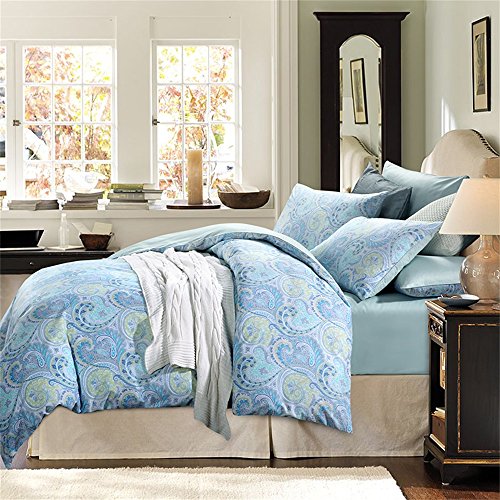 Brandream Paisley Print Luxus Steppdecke Bezug & kissenrollen 3-teiliges Damast Bettwäsche Set Bohemian Medaillon 800tc Ägyptische Baumwolle Satin (Zwei, Pink), Baumwolle, blau, 3pc-Twin