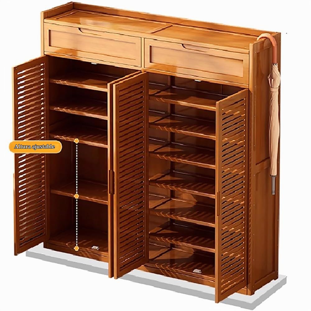 Armario Zapatero de Bambú con 8 Niveles, Mueble Zapatero Estrecho con 4 Puertas, Organizador de Calzado Independiente, Mueble Zapatero para Pasillo Estrecho