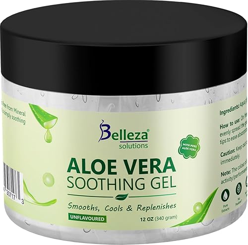 Gel calmante de aloe vera de aloe 100% puro recién cortado, grande, 12 onzas, vegano, sin perfume, para cara, piel, cabello, alivio de quemaduras
