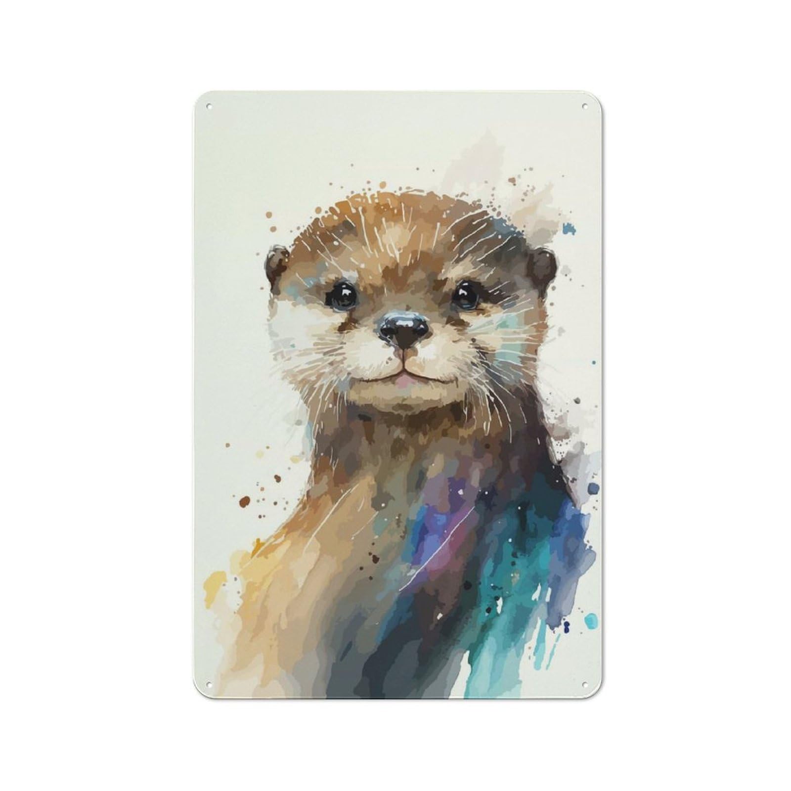 Sea Otter Watercolor Art Retro Tin Sign 30x20cm for Guest Room Or Hallway, for Kitchen, Dining Room And Home Bar Wall Decor