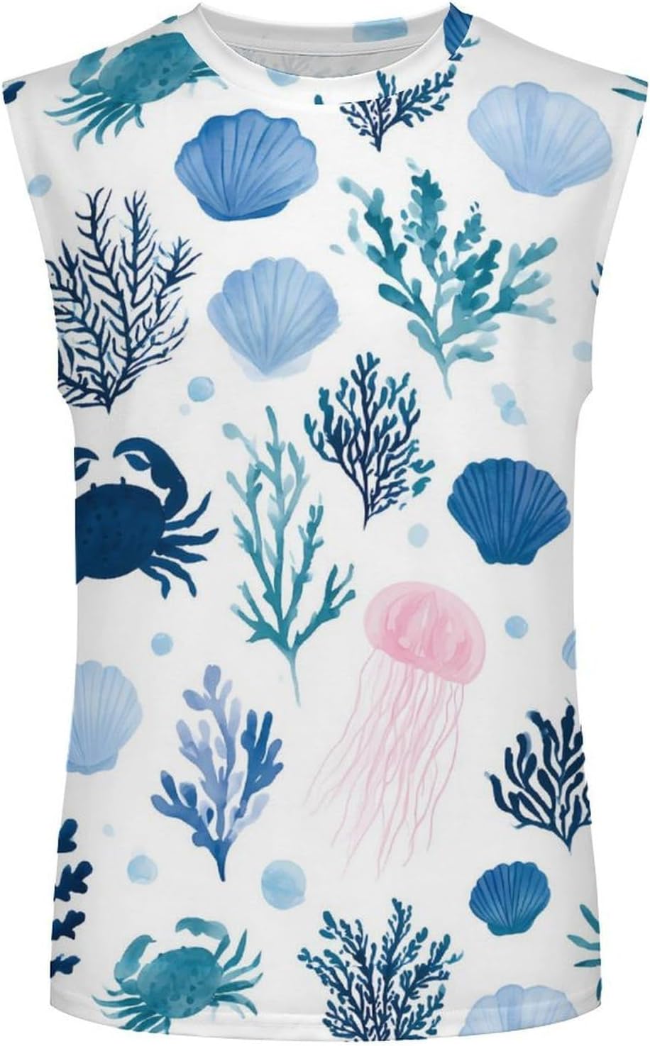 Ocean Crab Jellyfish Men Summer Sleeveless Crew Neck Top 5XL
