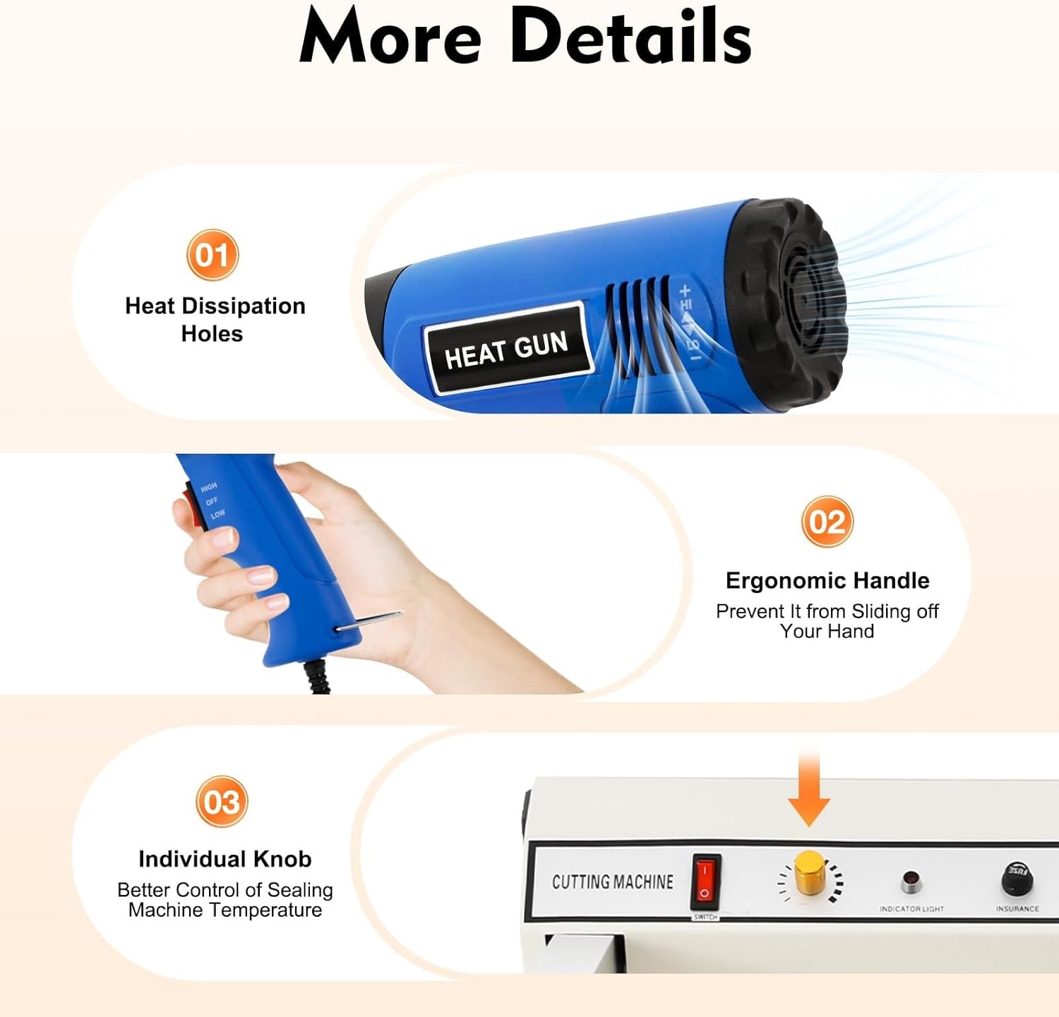 Shrink Wrap Machine, Semi-Automatic Heat Sealer with 1500W Heat Gun, Adjustable Temperature, Commercial Packaging Sealing for PP, PE, PVC, POF Film