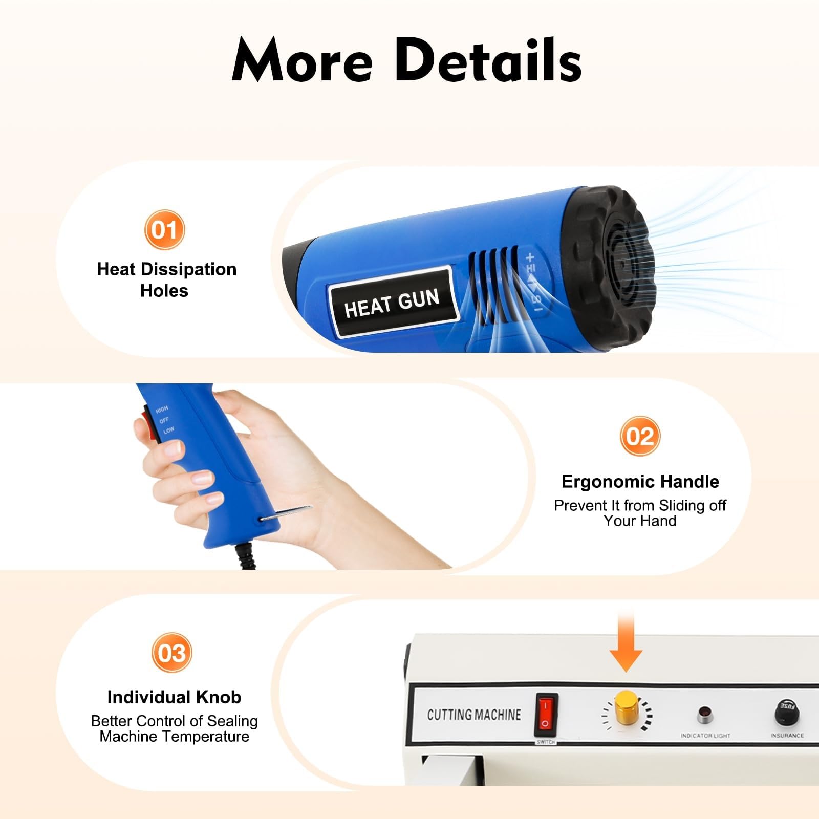 Macchina termoretraibile, termosaldatrice semiautomatica con pistola da 1500 W, temperatura regolabile, sigillatura di imballaggi commerciali per film in PP, PE, PVC e POF